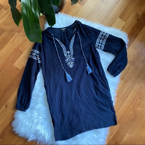 ROOTS Blue Rimby Embroidered Boho Peasant Long Sleeve Dress - Picture 8 of 10